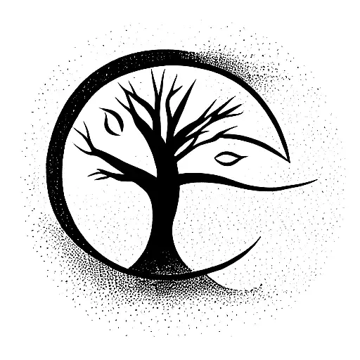 Small Crescent Moon Hovering Over Tree With Deep Roots