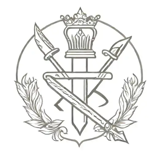 Family Crest With Hand Holding Dagger Coming Through Crown