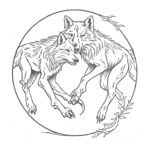 Two Wolves Running Around An Open Circle