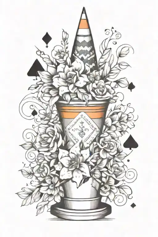 Traffic Cone With Narcissistic Flowers And 333 Deck Of Cards