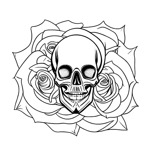 A Skull Sitting On Top Of A Singular Rose