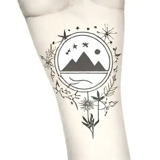 Star Moon Mountains Heart Palm Sun Deep Black