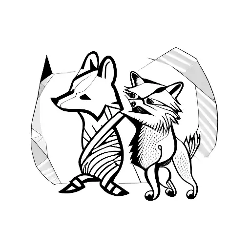 An Abstract Minimalist Tattoo Of A Bear And A Fox Playing Soccer Together