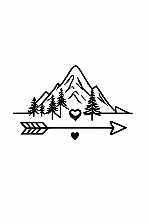 Arrow With Mountain With Tree With Kayden First Name With Heart Beat