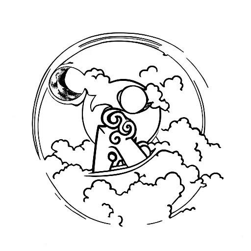 Moon With Spitz Dog Laying Below It