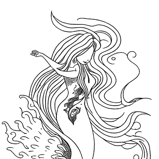 A Mystical Mermaid With Flowing Hair And A Shimmering Tail