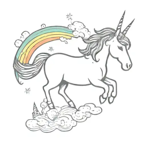 A Whimsical Unicorn Flying Over A Rainbow