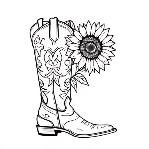 Cowboy Boots And Sunflower Blooming