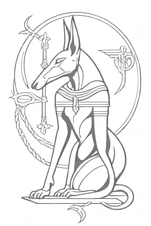 Anubis With Ankh Symbol Intertwined