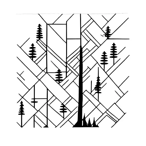 A Minimalist Tattoo Of A Tranquil Lake Reflecting The Silhouette Of A Pine Forest