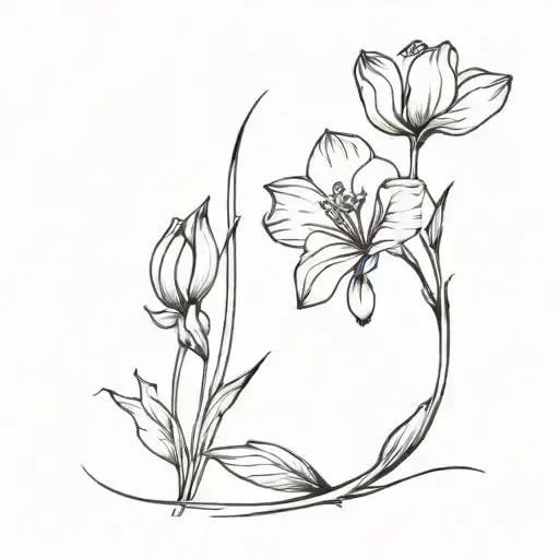 Fine Line Snow Drop And Carnation Flower Intertwined