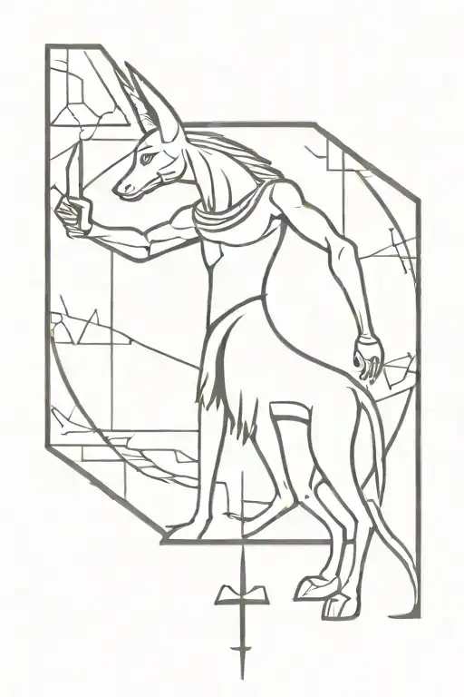 Whole Figur Of Anubis Standing With Ankh Symbol In Hand