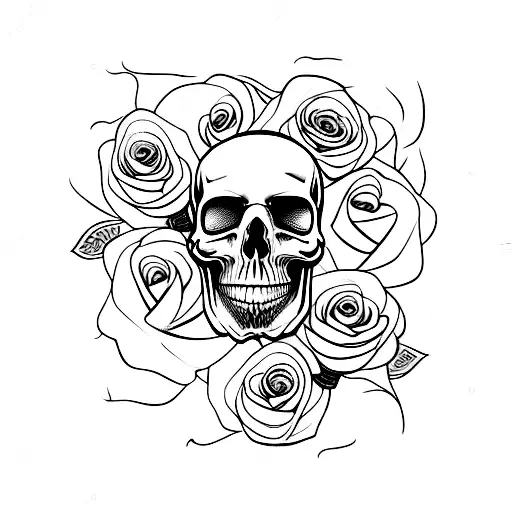 Half Skull With Roses And Chains
