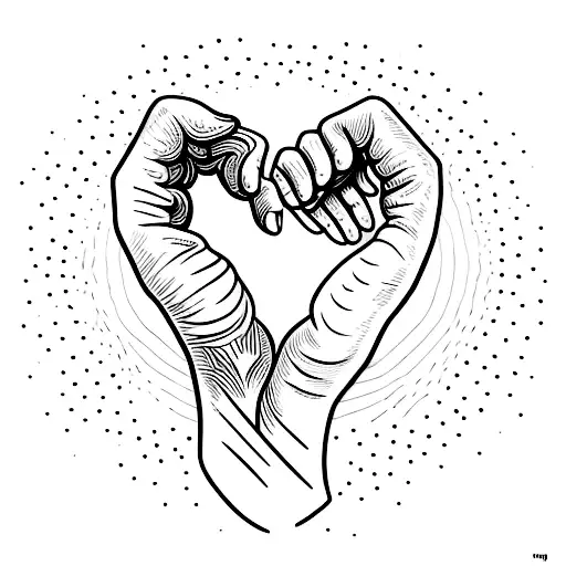 A Large Hand Reaching Out To A Smaller Hand In A Love Heart Shape