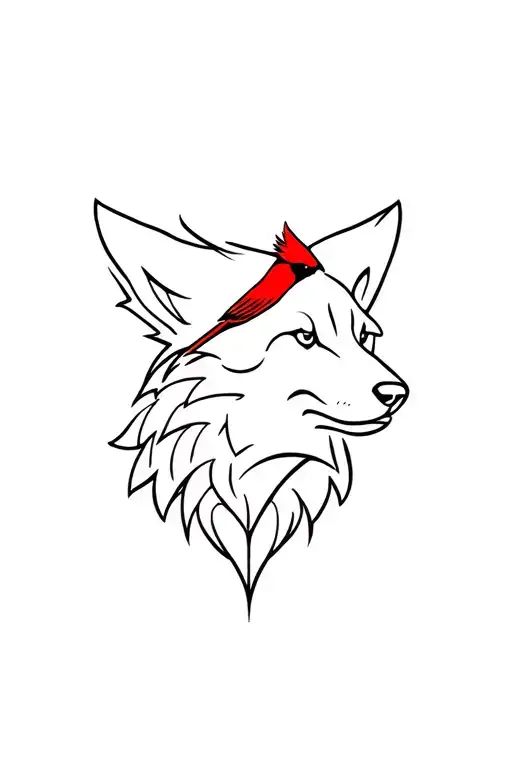 Wolf Head With A Cardinal Bird