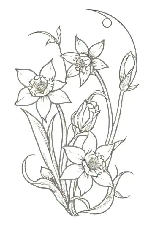 Daffodil And Snowdrop Flowers With Moon