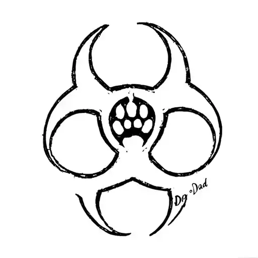 Biohazard Symbol With Bear Paw With Word Dad