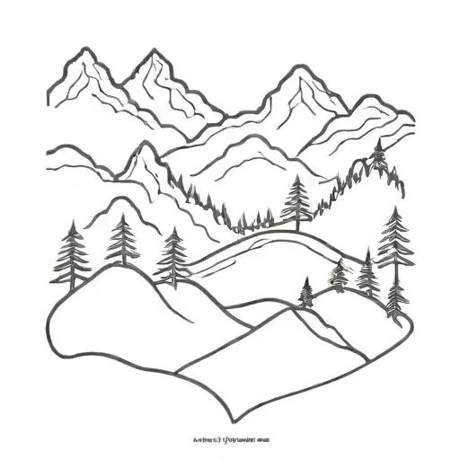 Mountain Range With Biker Riding Down Trail Winding Through A Forest