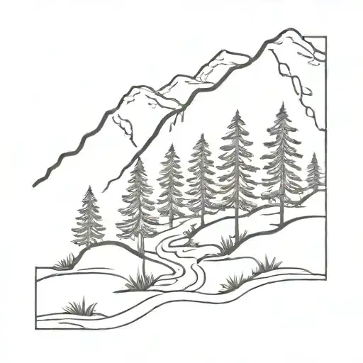 Mountain Trees And Creek Running