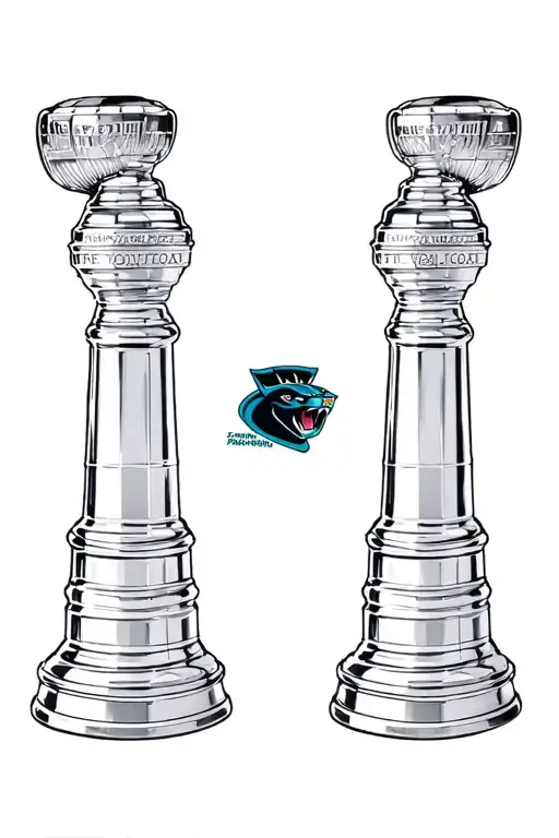 Two Stanley Cup Trophies With The Florida Panthers Logo In Between