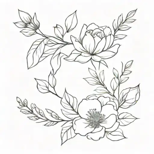 August And November Birth Flower Boquet Simple Outline