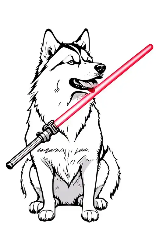 Husky Holding A Lightsaber In Mouth