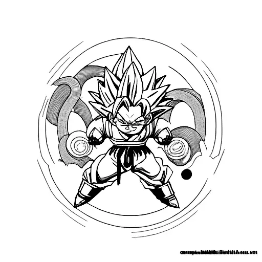 A Minimalist Design Of Goku And Vegeta Posing With The Dragon Balls And Shenron In The Backround