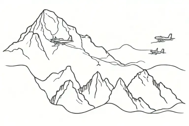 Line With A Plane On One Side And A Mountain On The Other Side