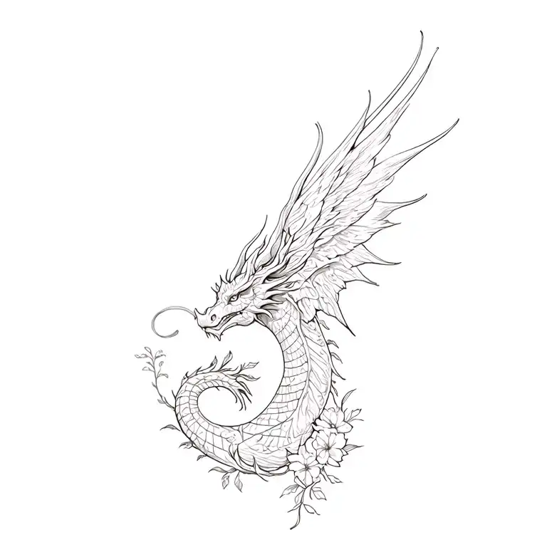 Dragon With Wings Made Of Vines And Flowers