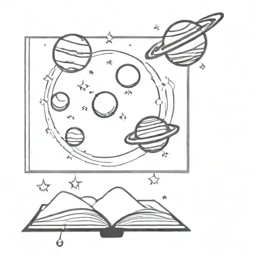 Fine Line Open Book With Planets And Stars