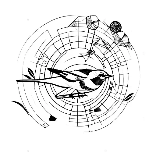 Sparrow With Broken Circle In The Background