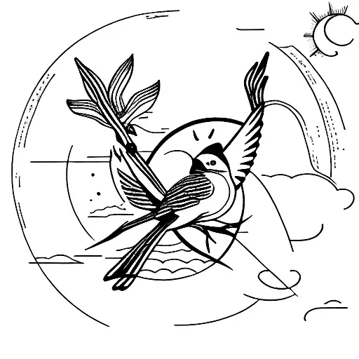 Flying Sparrow With Sun In Background