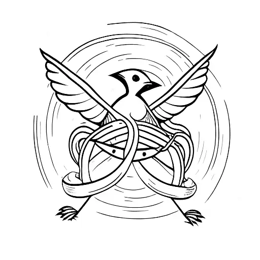 Flying Sparrow With Circle In Background