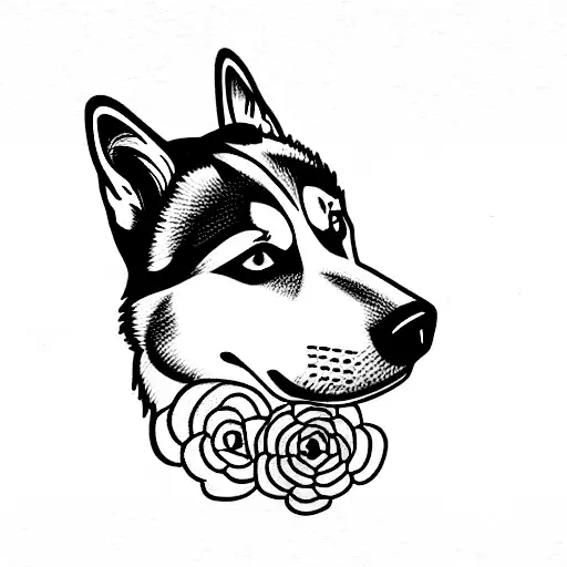 Husky With Flowers