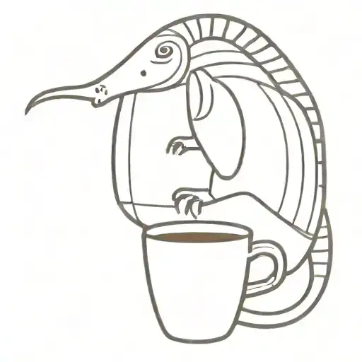 Drawing Of Armadillo Drinking Coffee