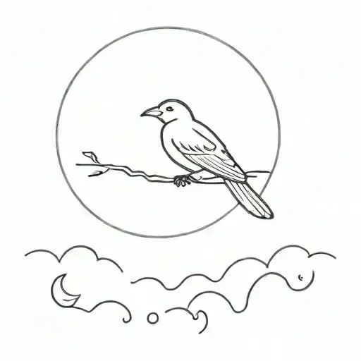 Bird Flying In The Middle Of The Night And A Moon