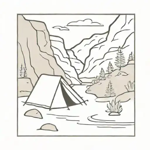 Polaroid Of Camping In A Canyon Next To River Flowing