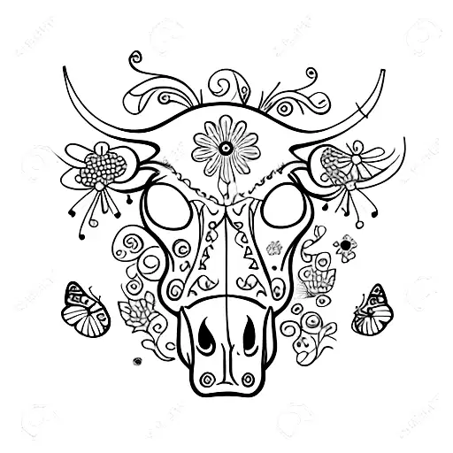Cow Skull With Flowers And Butterflies For Forearm