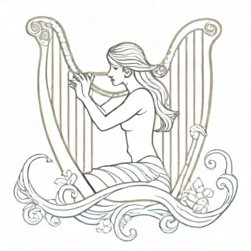 Veracruzian Mermaid Playing The Classic Harp