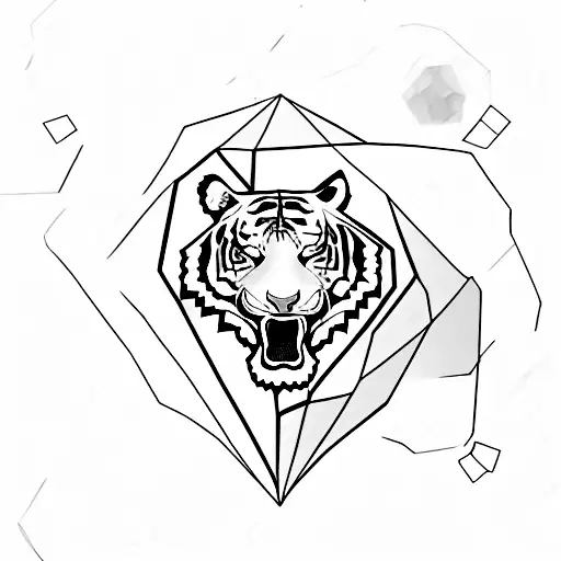 Tiger And Stoic Symobls Around It In A Diamond