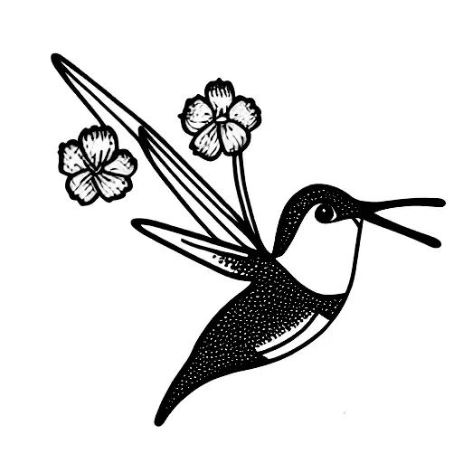 Hummingbird With Carnation And Larkspur Flowers