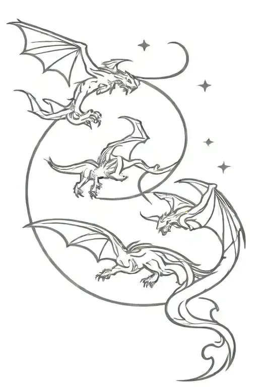 Moon And Dragons Flying Seen