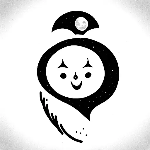 Cartoon Ghost With Moon