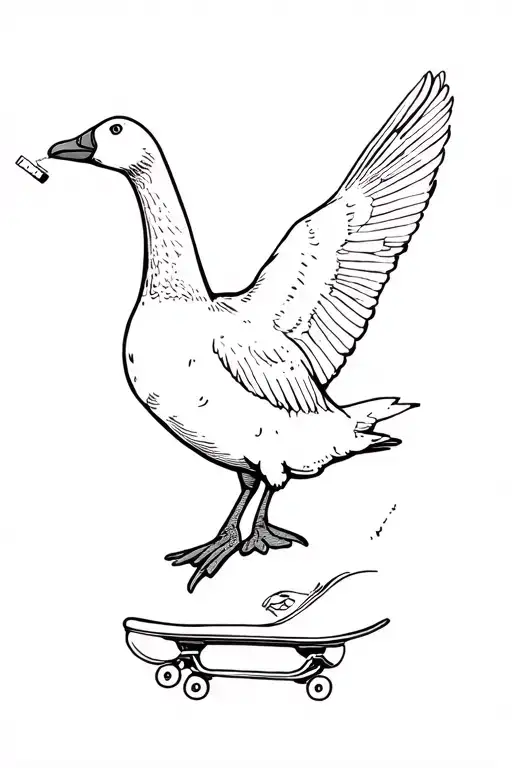 Goose Jumps On A Skate With A Cigarette