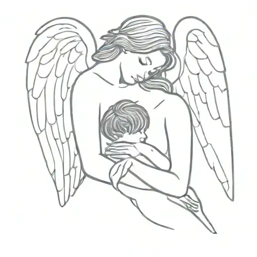 Mother And Son With An Angel With Wings