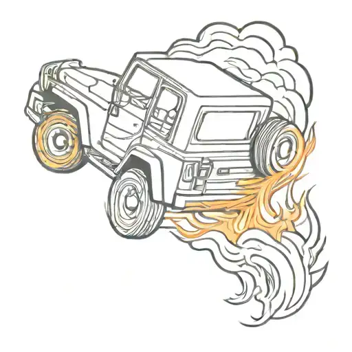 Jeep On Fire On Road 299