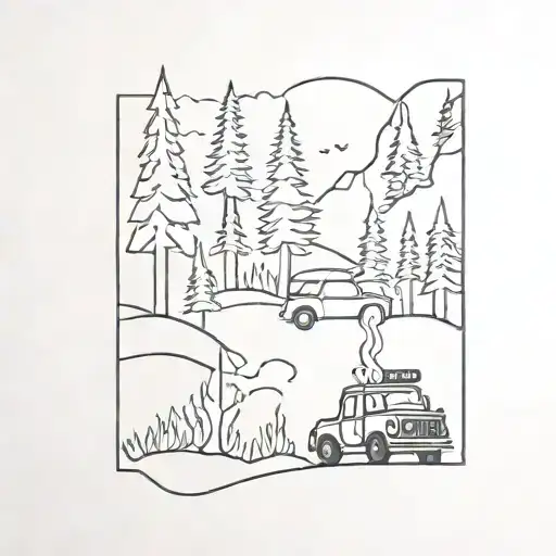 Road 299 Panel In The Forest With A Jeep On Fire Next To The Road