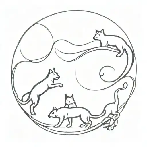 Circle Of Walking Cats Playing