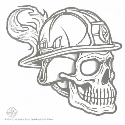 Burning Skull With Wheels Wearing Firefighter Helmet