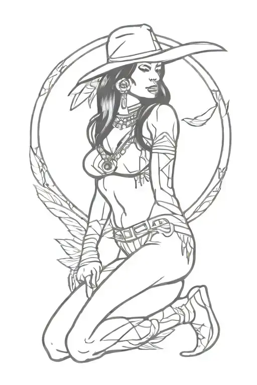 Western Native American Pinup Girl Full Body